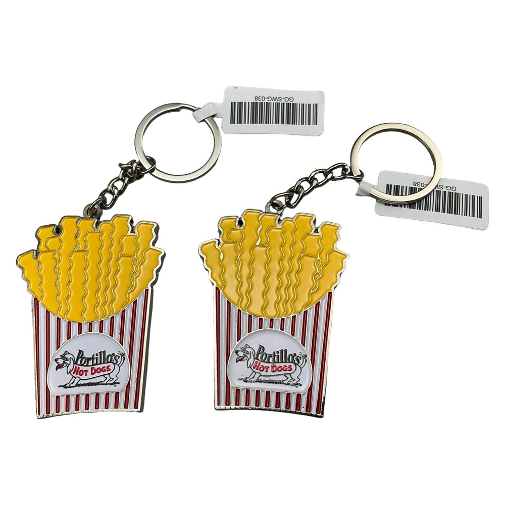 Lot of 2x Portillo's Hot Dogs French Fries Enamel Keychain